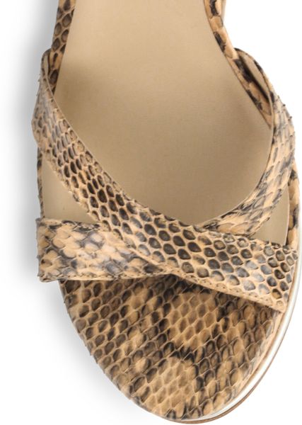 Michael Kors Shana Snake-Print Leather Wedge Sandals in Animal (PEANUT ...
