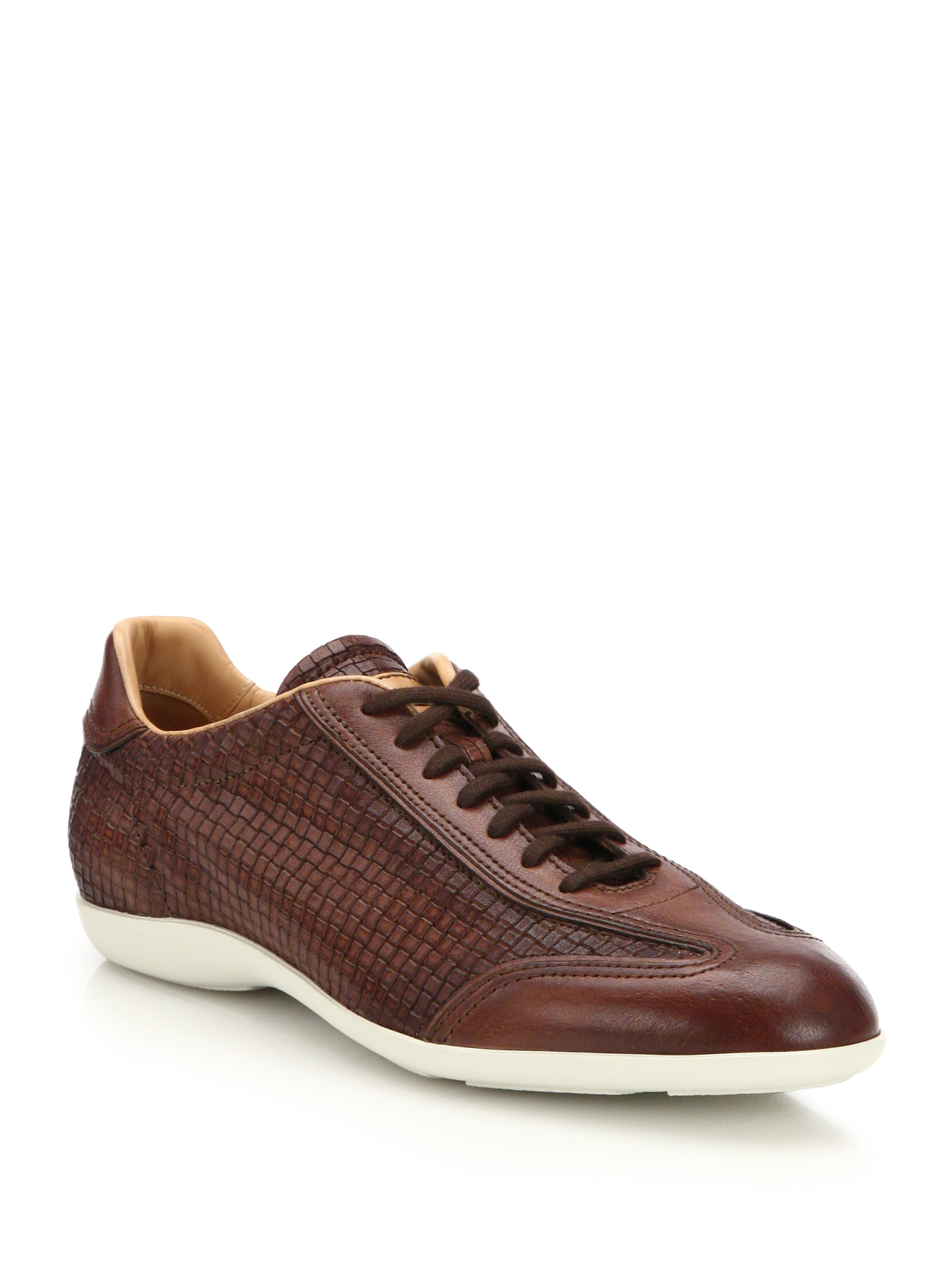 Lyst - Santoni Textured Leather Low-top Sneakers in Brown for Men