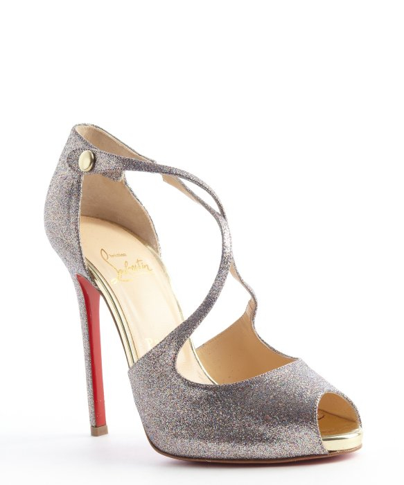 $800 Christian Louboutin Titi Glitter Gold 120MM Peeptoe Pumps Heels 35.5  5.5 - Lust4Labels