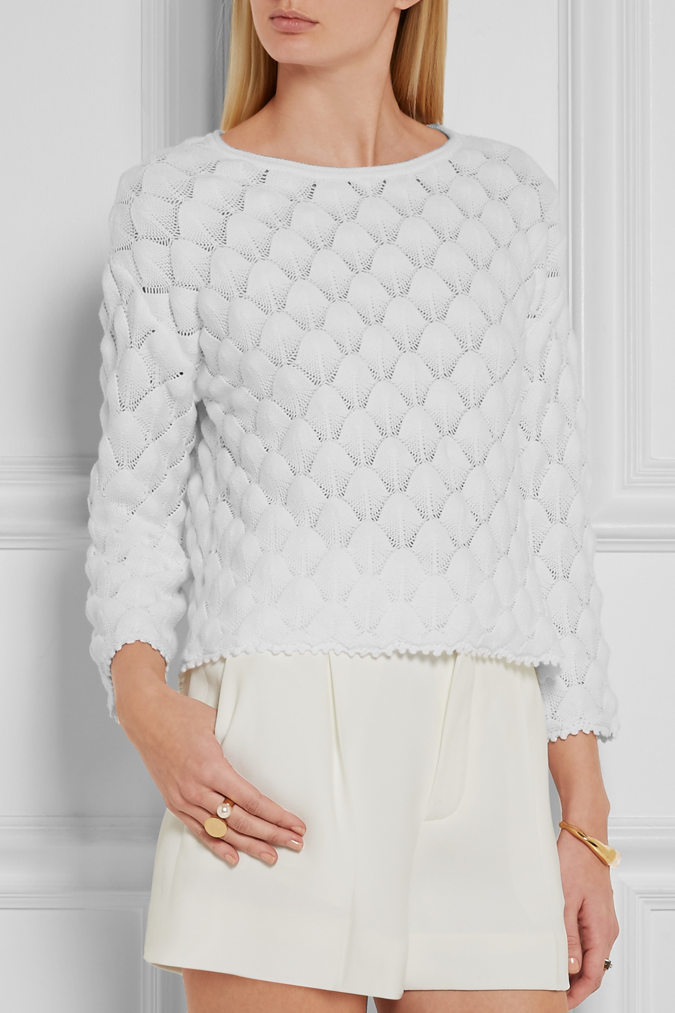 See By ChloÃ© See By ChloÃ© Crocheted Cotton Sweater in White - Lyst