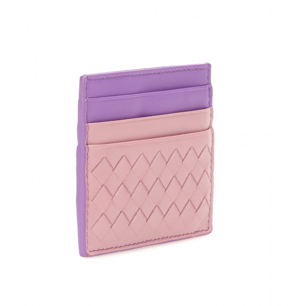 Bottega veneta Intrecciato Leather Card Holder in Pink | Lyst