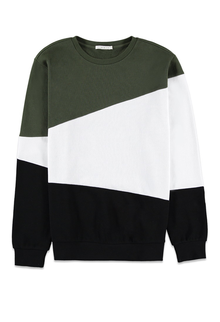CRYYU Mens Loose Fit Pullover Color Block Casual Crewneck Sweatshirt Sweatshirt