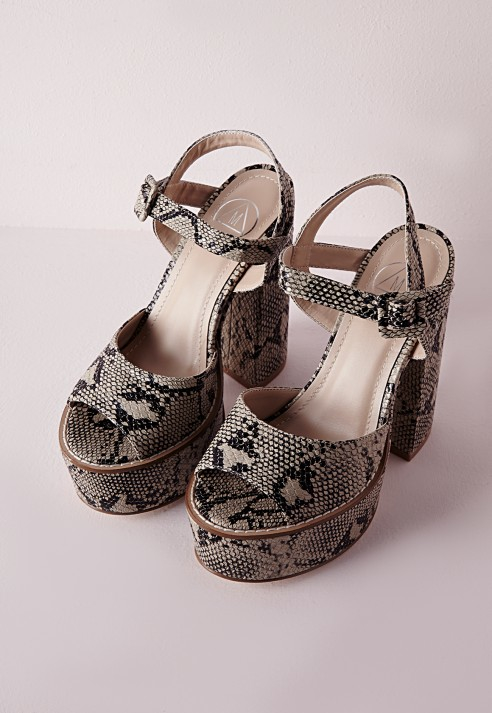 snakeskin block heel shoes