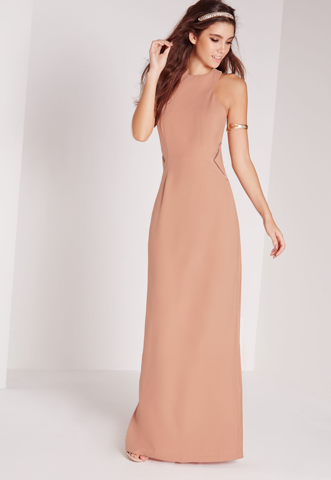 nude colour maxi dress