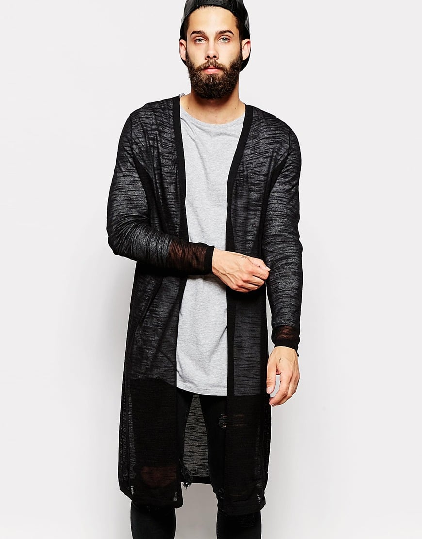 Asos Longline Cardigan In Sheer Knit in Black for Men | Lyst
