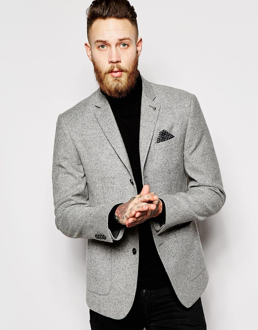 gray blazer black turtleneck