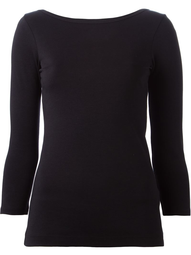 black boat neck long sleeve top
