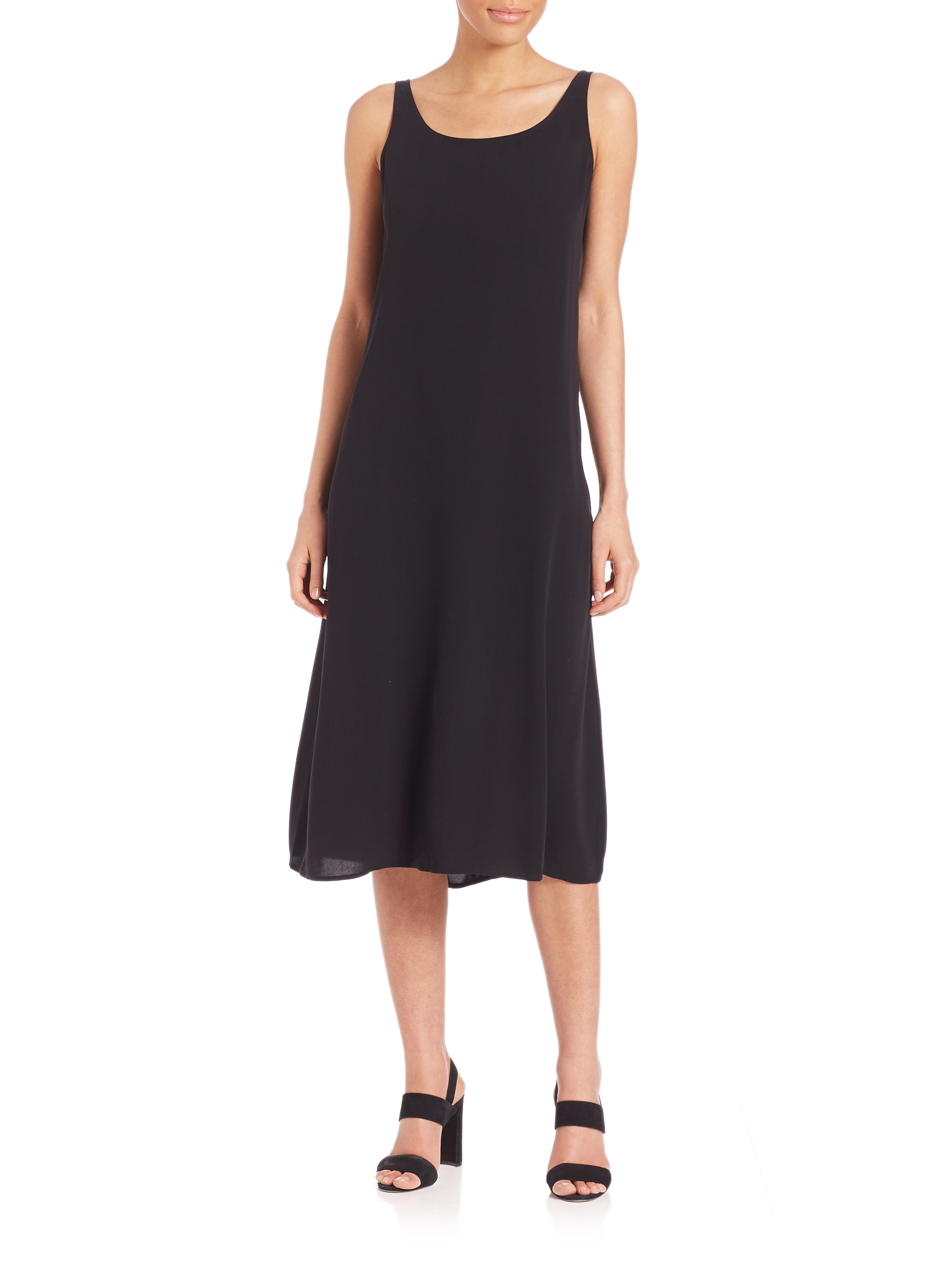 Eileen Fisher Silk Tank Dress in Black - Lyst
