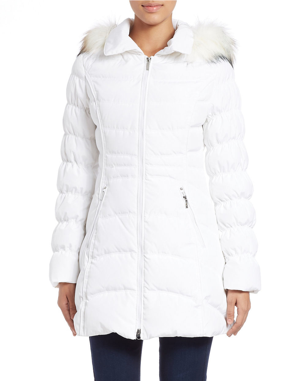 Laundry by Shelli Segal Quilted Faux Furtrimmed Jacket in White Lyst