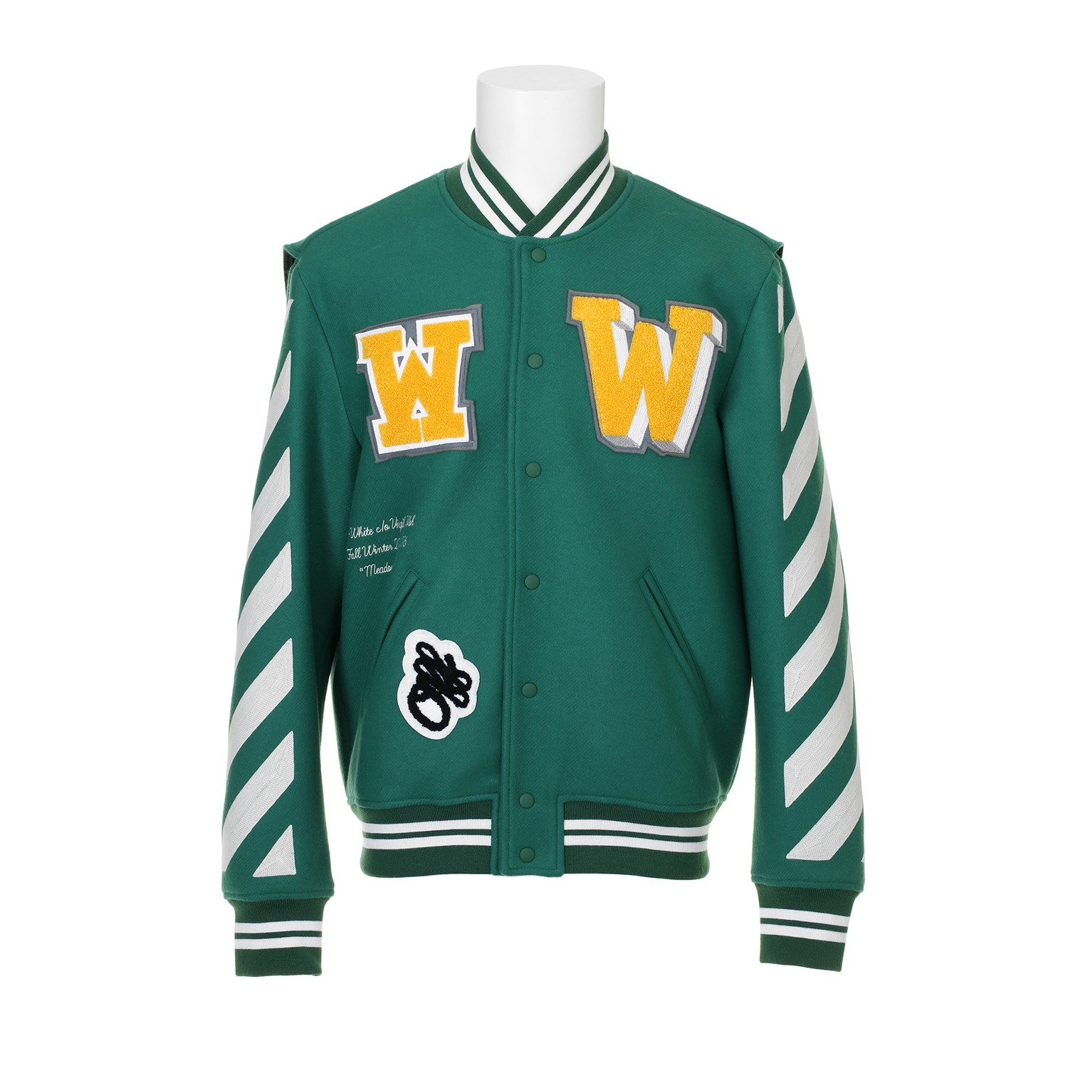 Off-white c/o virgil abloh Letterman Wool-blend Varsity Jacket in Green for Men | Lyst