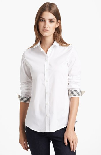 Burberry Brit Shirt With Check Contrast in White - Lyst
