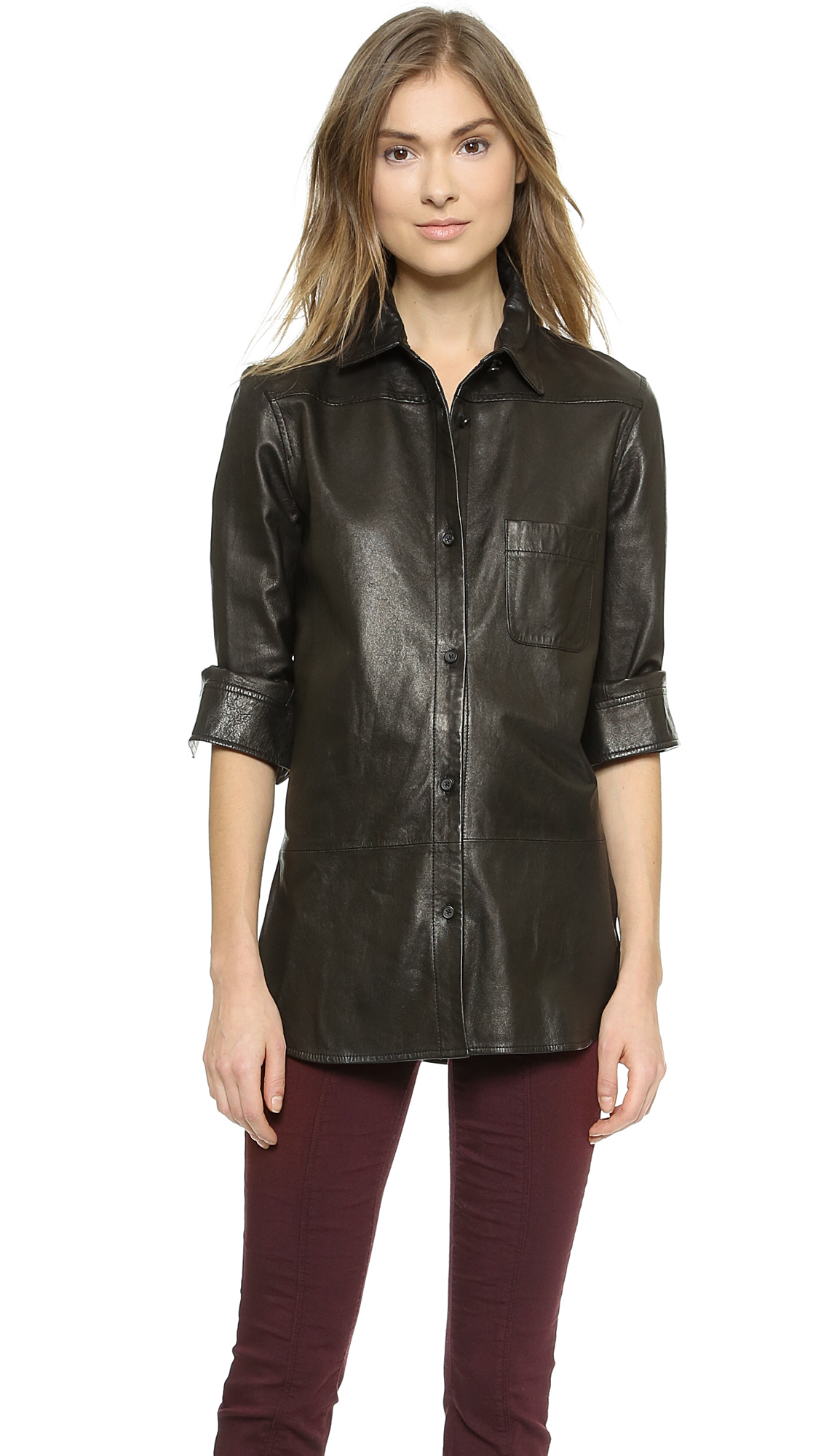 Vince Leather Button Down Shirt Black Lyst