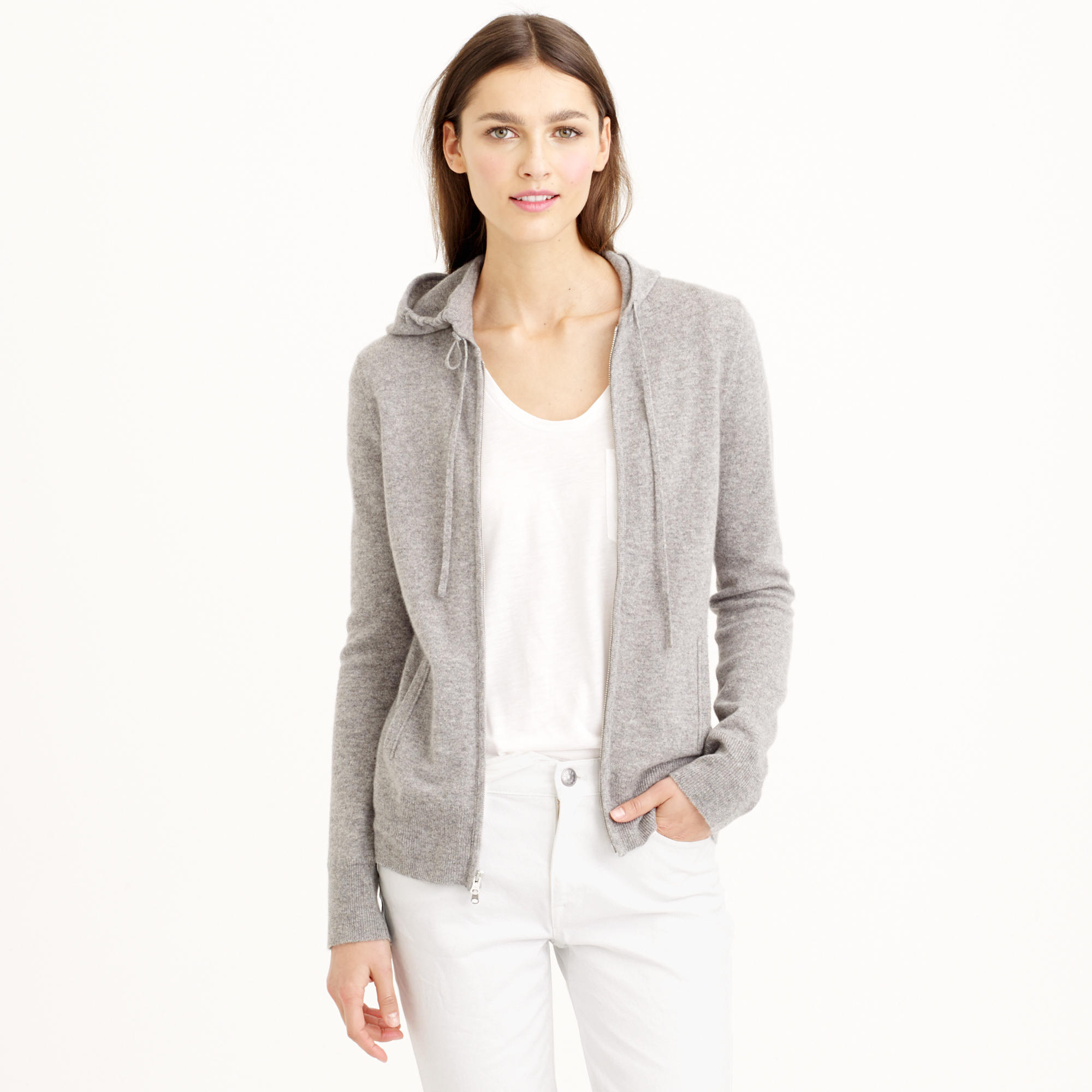 J.Crew Italian Cashmere Zip-front Hoodie in Gray - Lyst