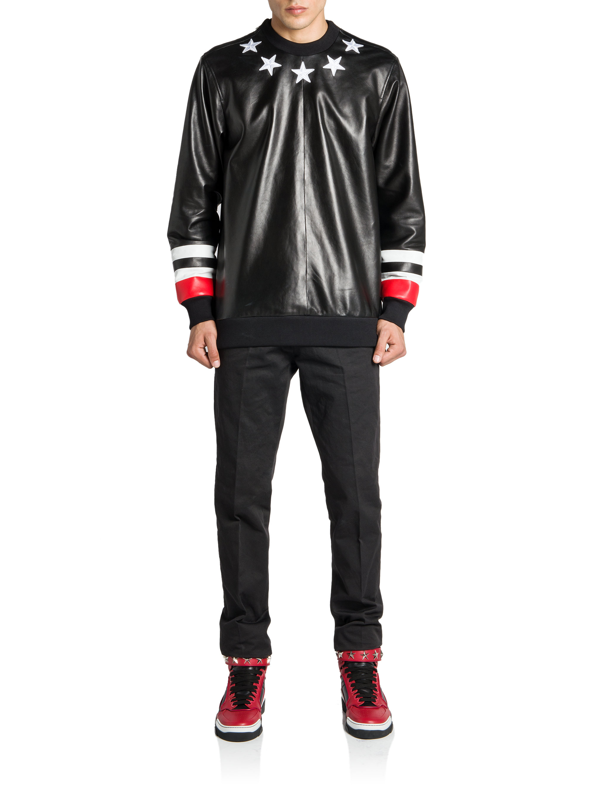 Givenchy Leather Star & Stripe Sweatshirt in Black for Men | Lyst