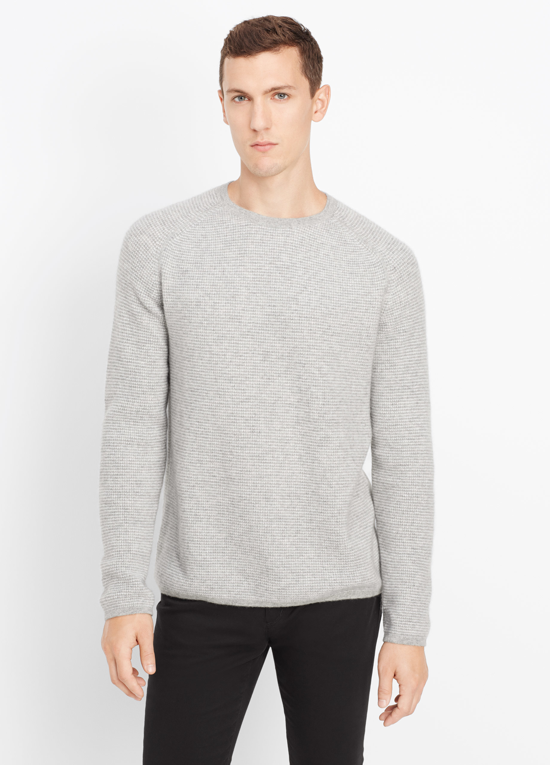 Vince Cashmere Thermal Stripe Crew Neck Sweater in Gray ...