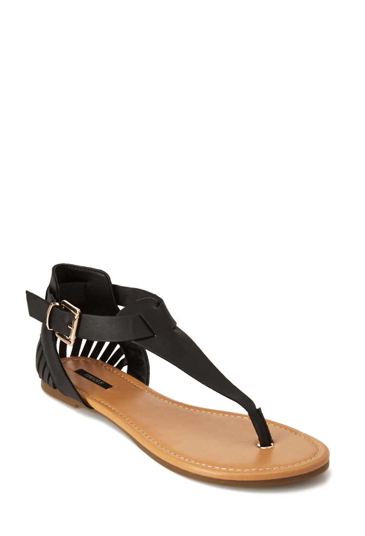 Forever 21 Cutout T-strap Sandals in Black - Lyst