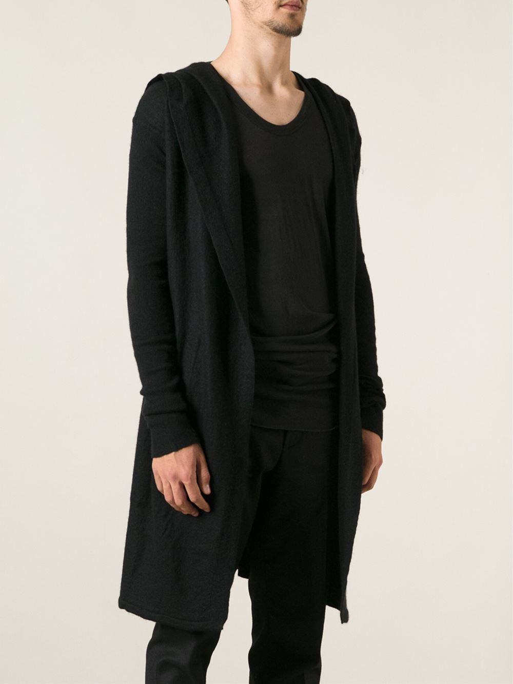 mens hooded long cardigan