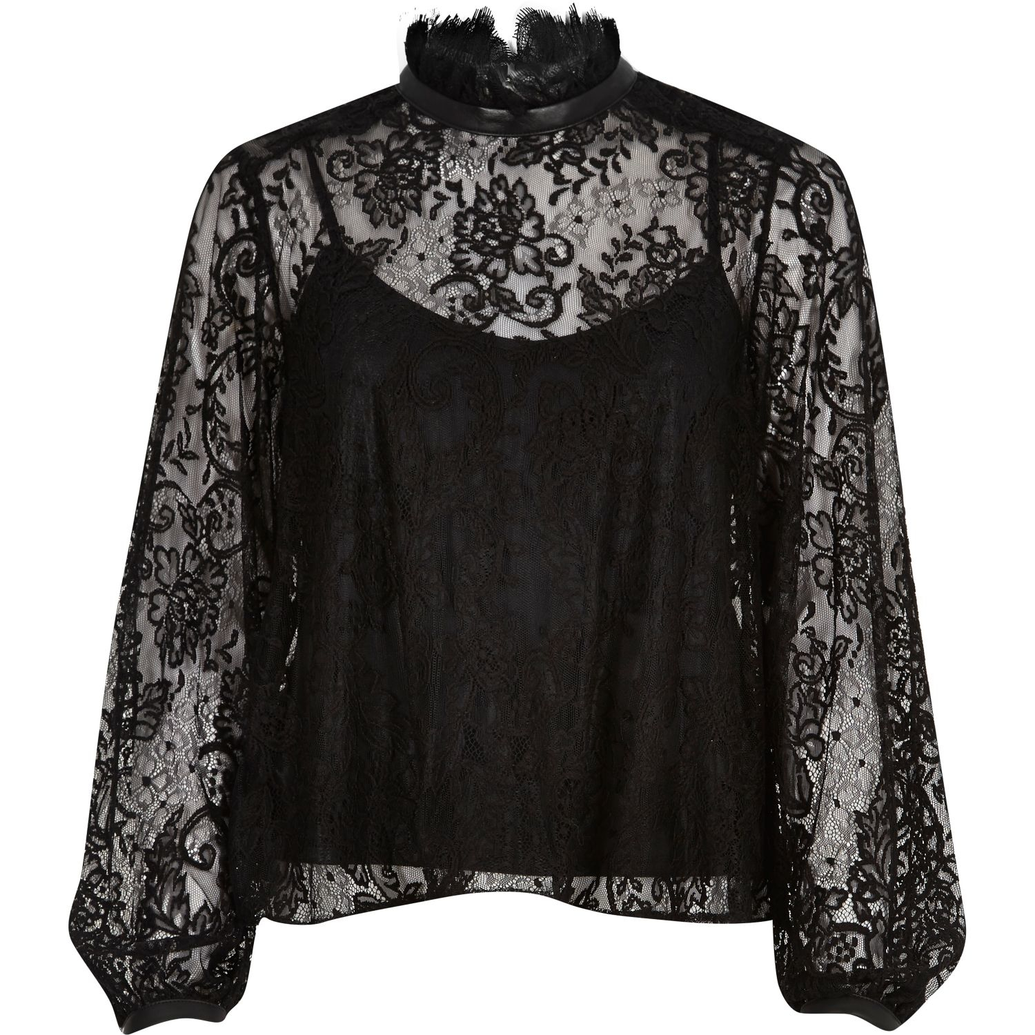River Island Black Lace High Neck Blouse Lyst