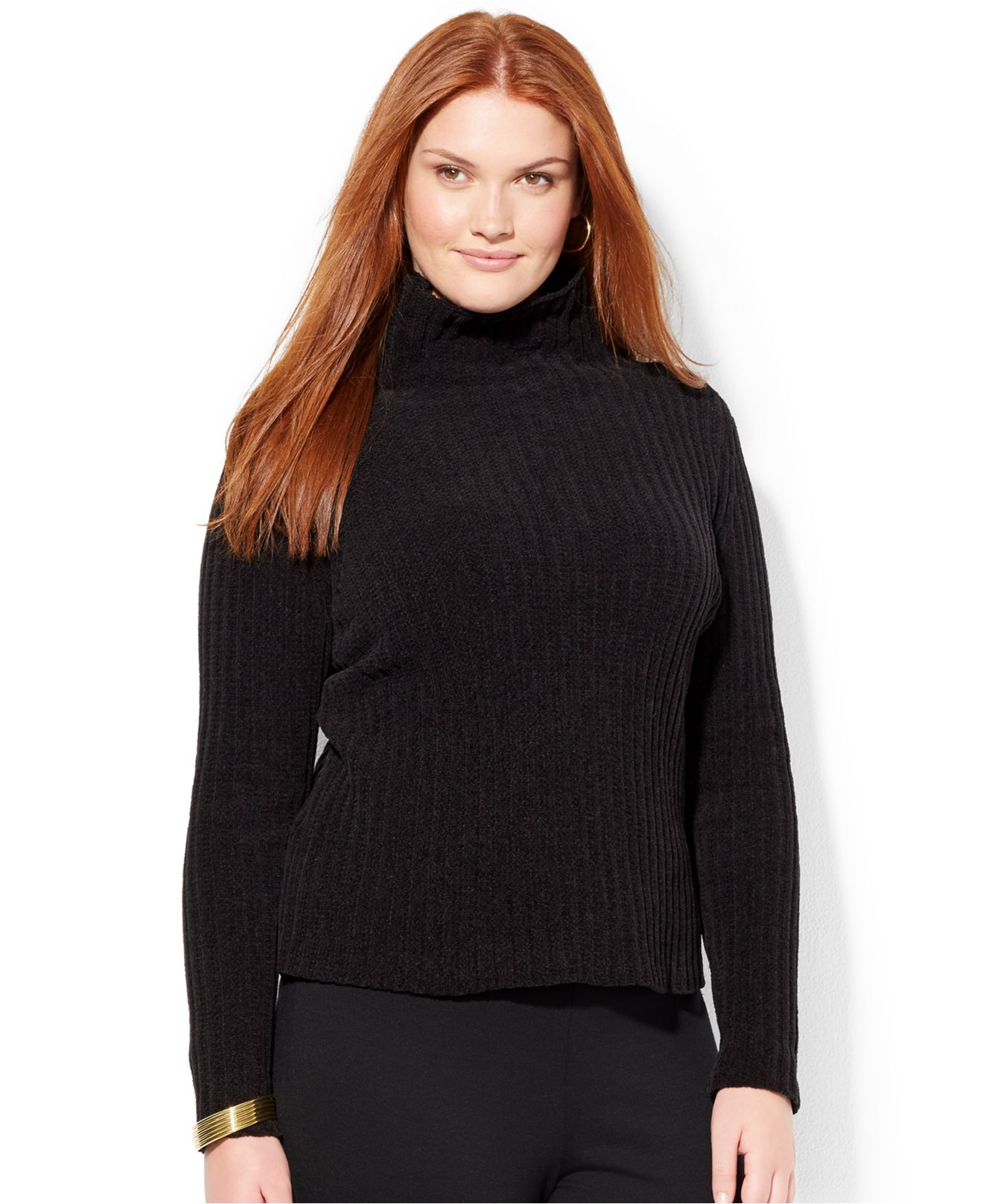 Lauren by Ralph Lauren Plus Size Ribbed Turtleneck Sweater in Black | Lyst