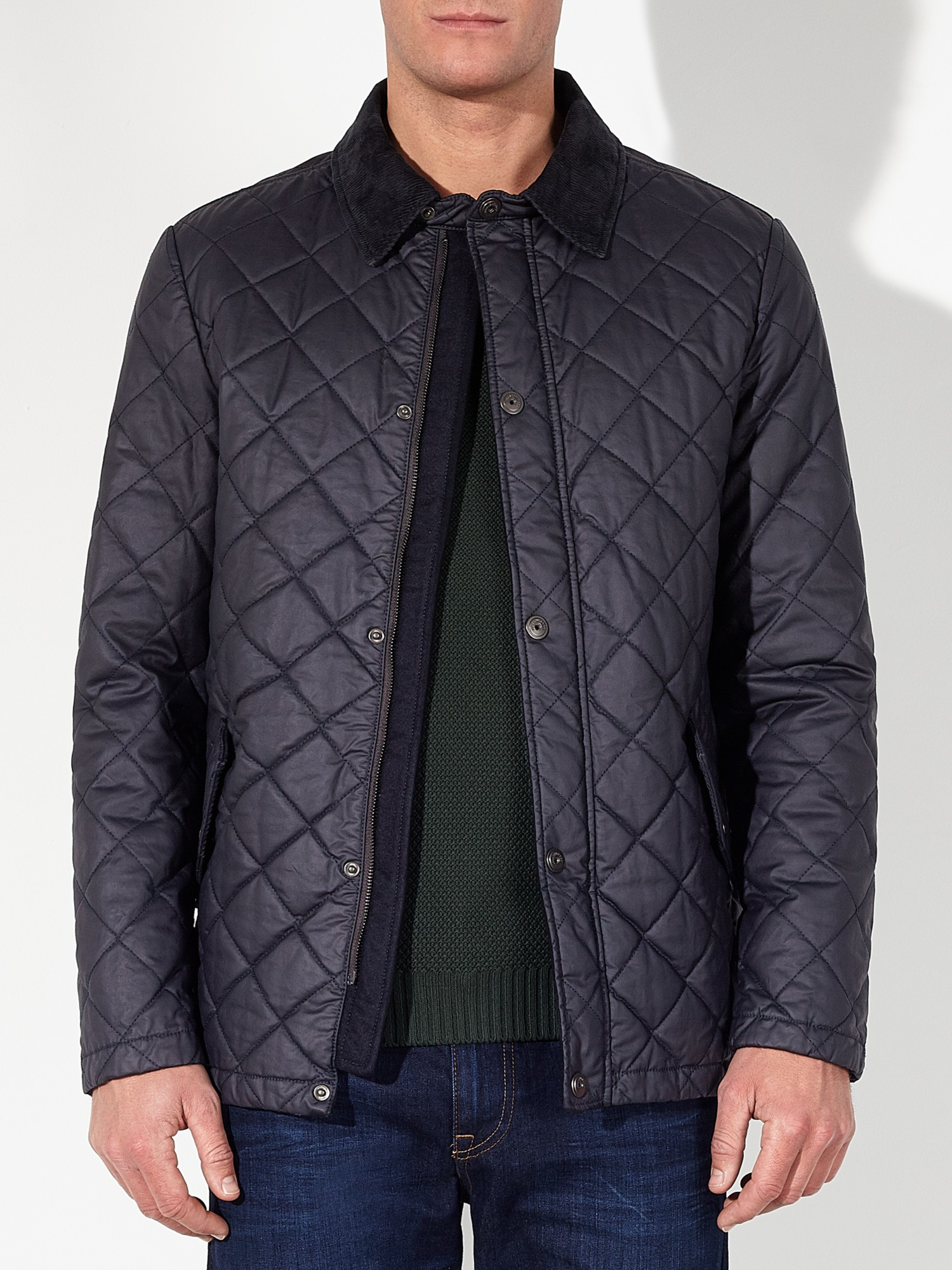 John lewis Waxed Cotton Quilted Jacket in Blue for Men (Dark Navy) | Lyst