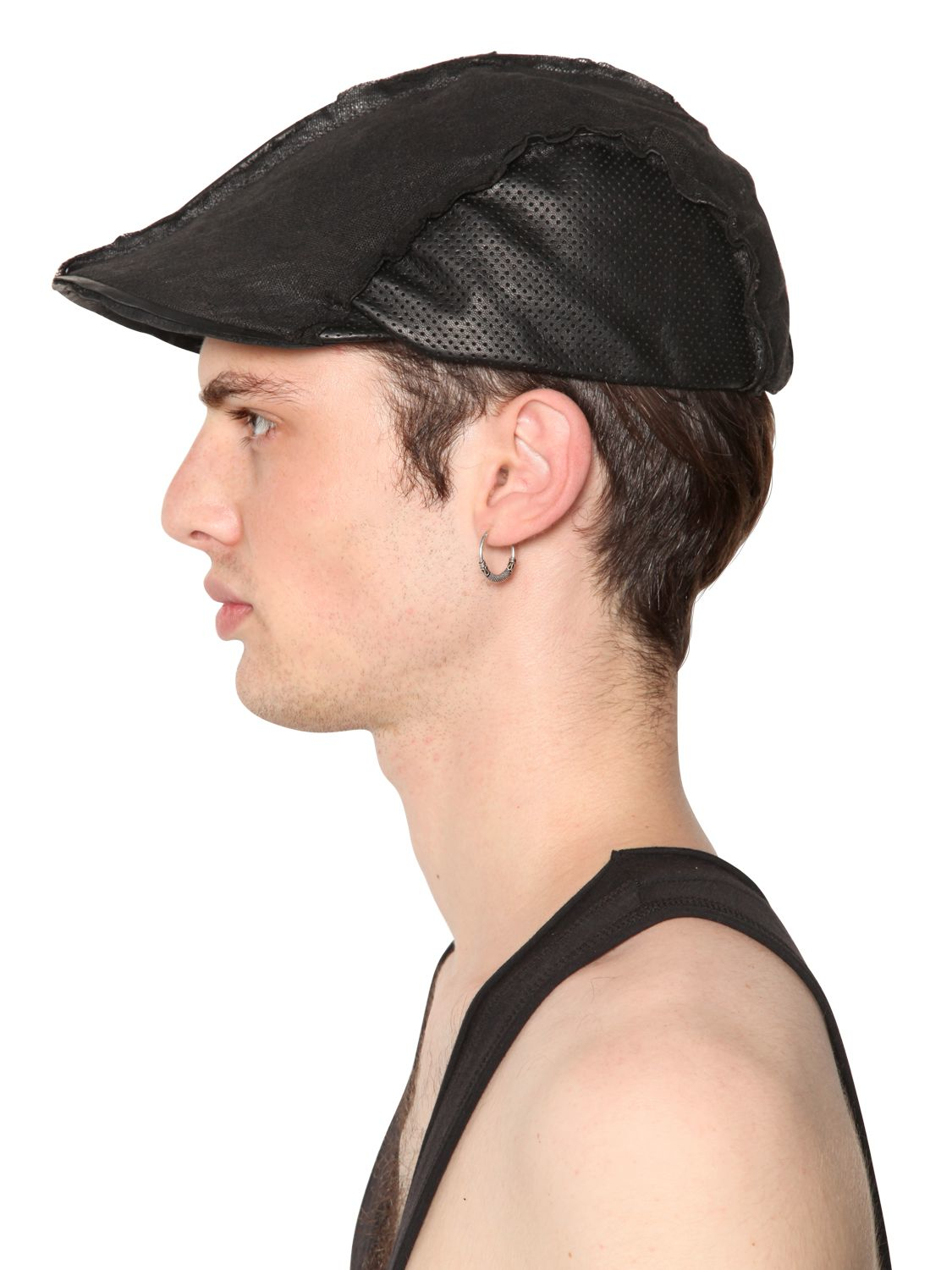 Mens black leather flat cap Clearance