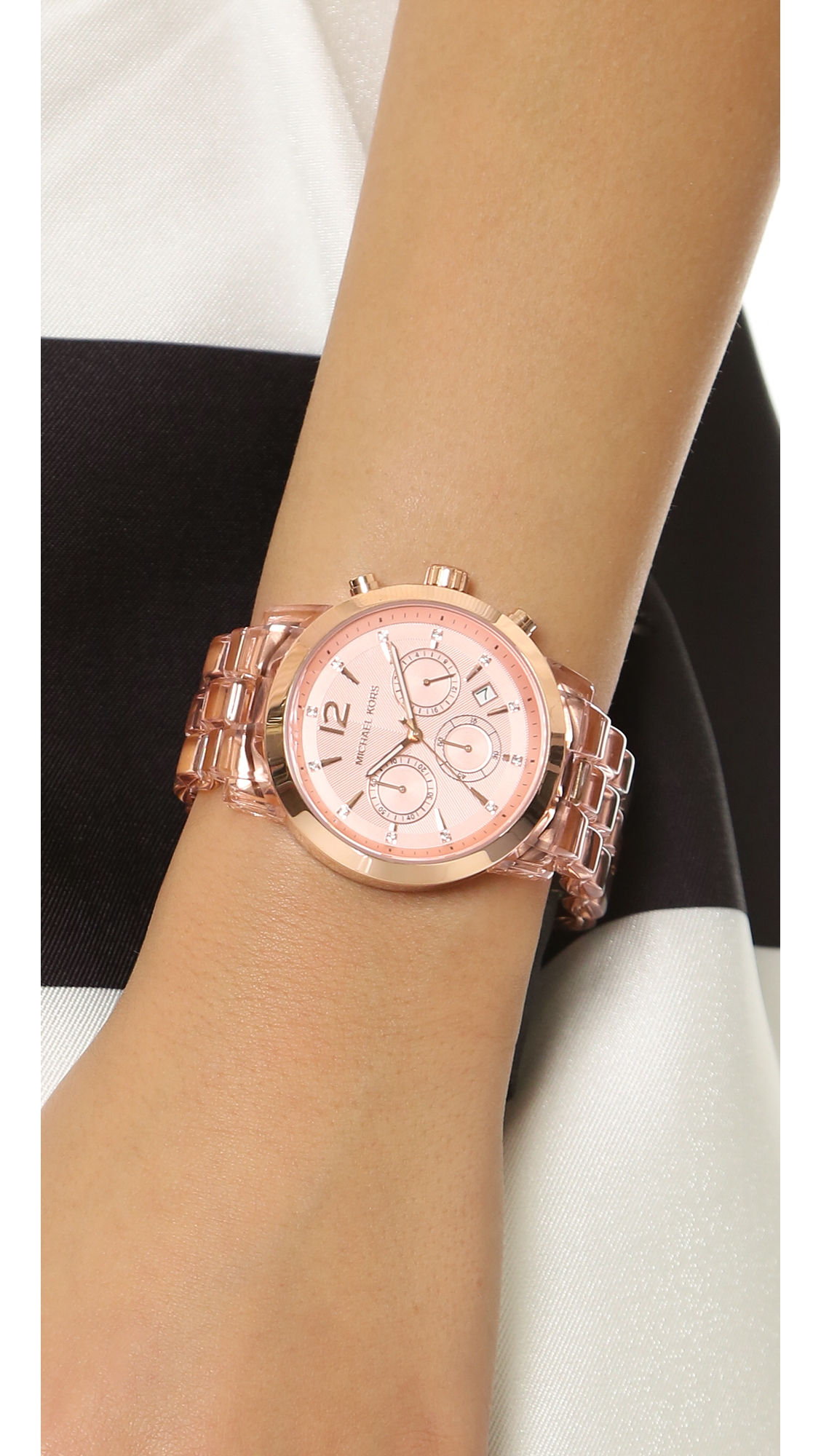 Michael Kors Womens Ritz Crystal Date Chronograph Bracelet Strap Watch  Rose Gold MK6357 at John Lewis  Partners