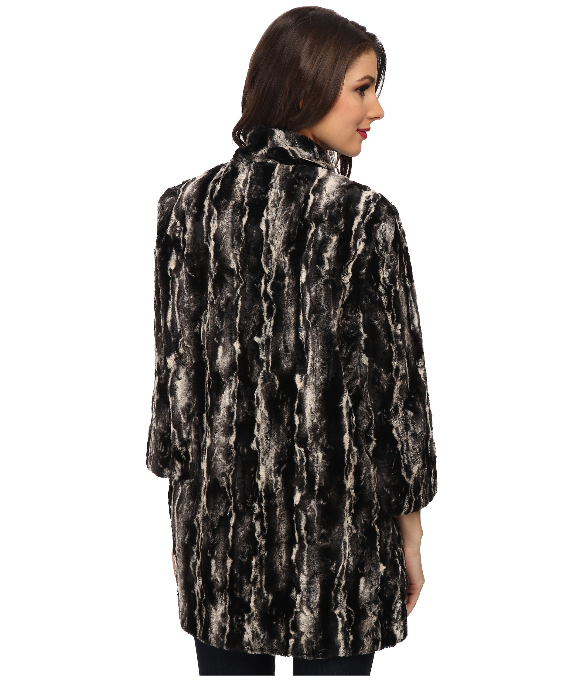 Lyst - Karen Kane Marble Faux Fur Jacket in Black
