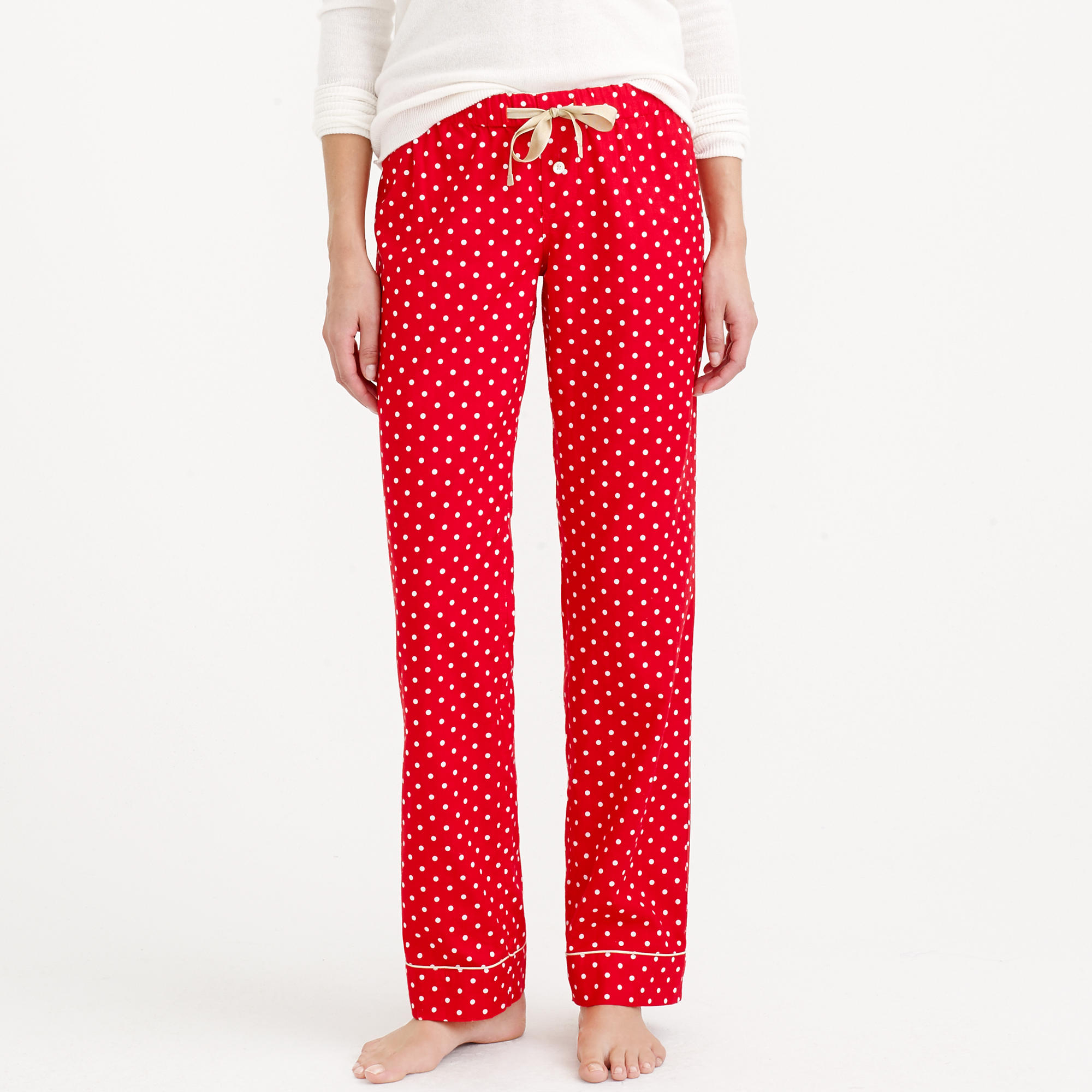 J.Crew Petite Pajama Pant In Polkadot Flannel in Dark Poppy (Red) for