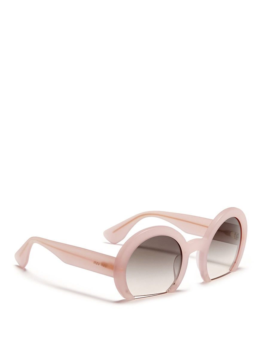 Miu Miu 'rasoir' Half Rim Acetate Sunglasses in Pink | Lyst