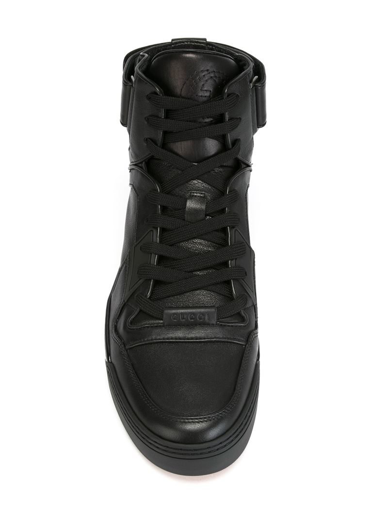 Lyst - Gucci Logo Velcro Strap Hi-Top Sneakers in Black for Men