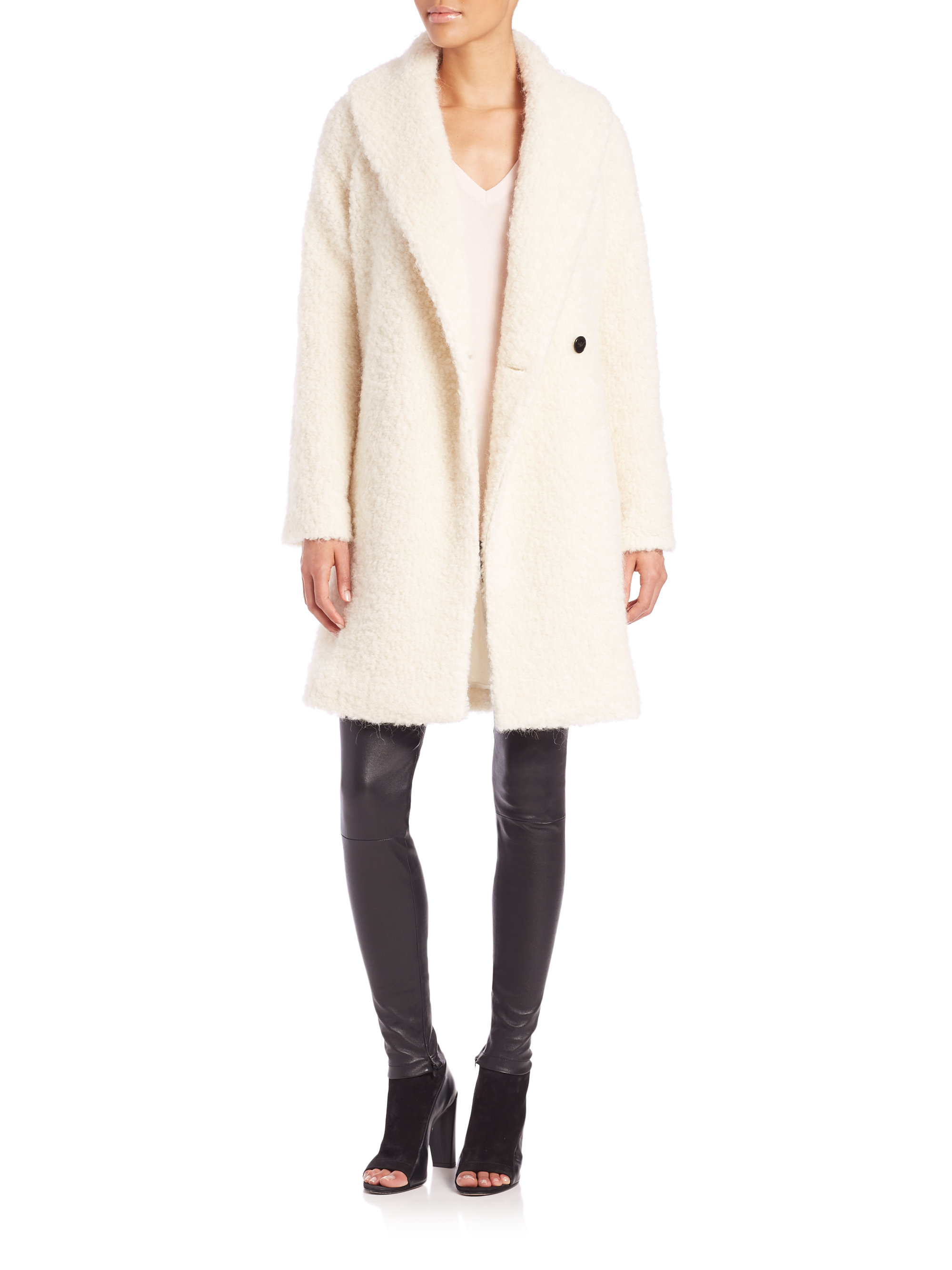 Vince Wool Fuzzy-knit Coat in Natural - Lyst