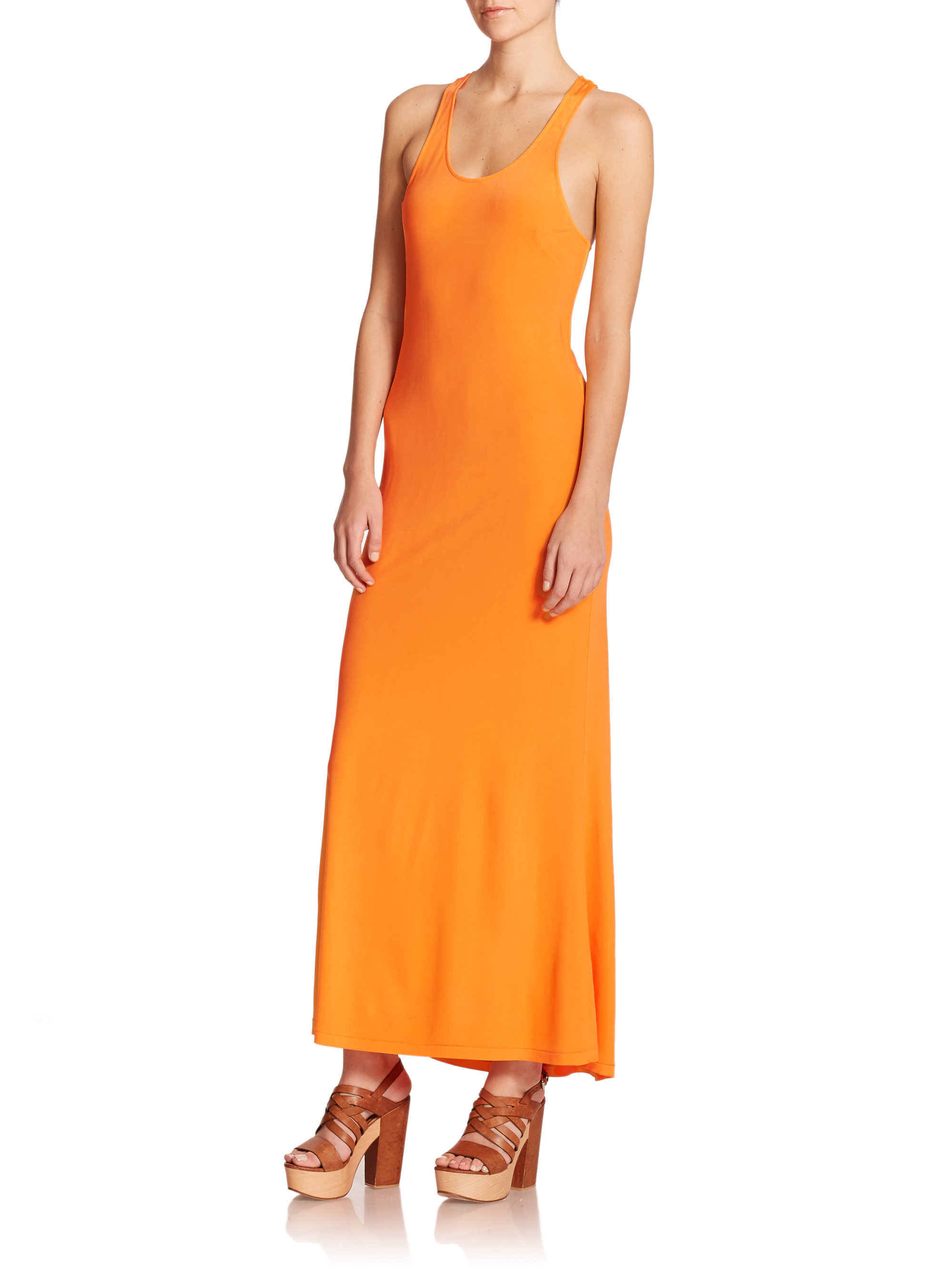 Polo Ralph Lauren Knit Maxi Tank Dress in Orange | Lyst