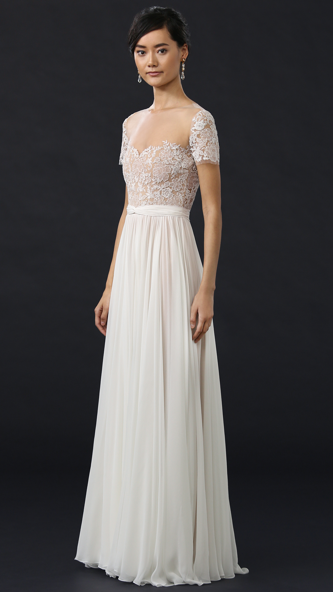 Reem Acra She S My Dream Lace And Silk Gown In Cream Blush Nude