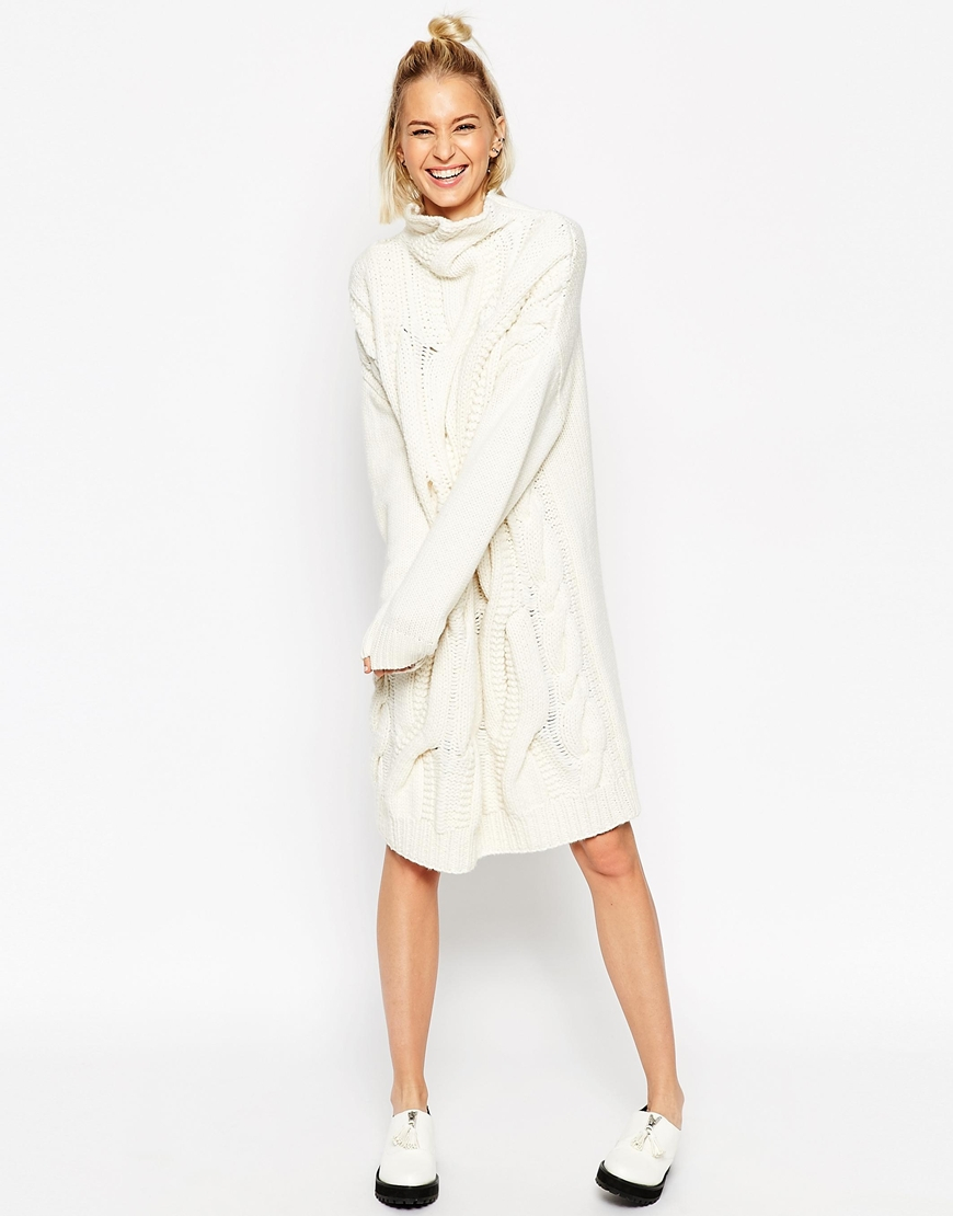 white cable knit dress