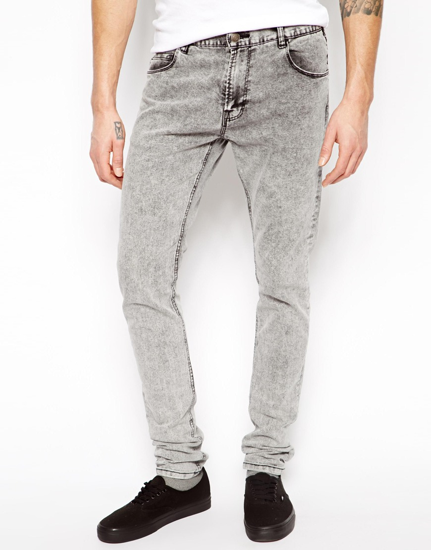 Pull&Bear Super Skinny Jeans in Acid Wash in Grey (Gray) for Men - Lyst