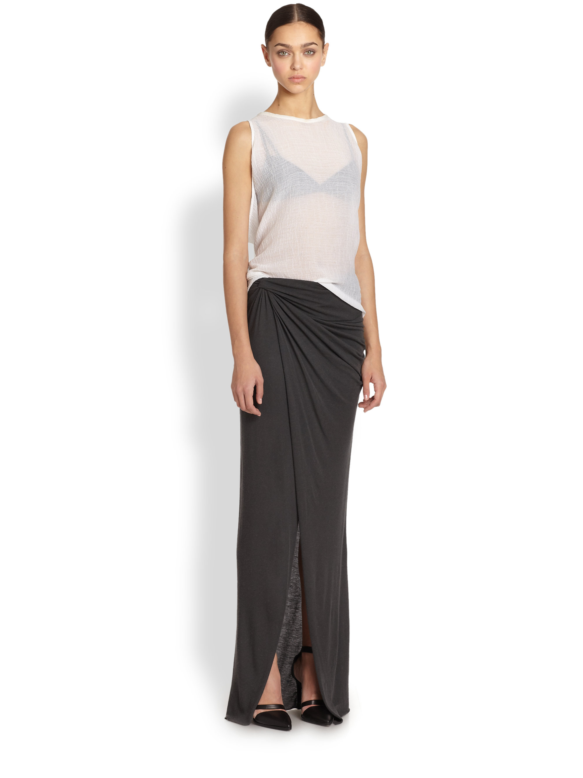 Helmut Lang Lush Asymmetrical Draped Twisted Maxi Skirt In