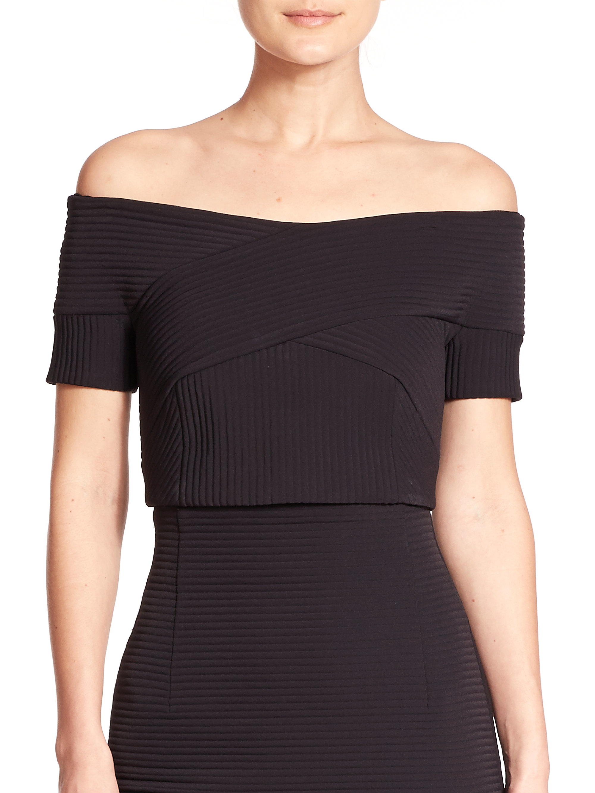 Lyst Kempner Dree Tech Ribbed Stretch Knit Offtheshoulder Top in Black