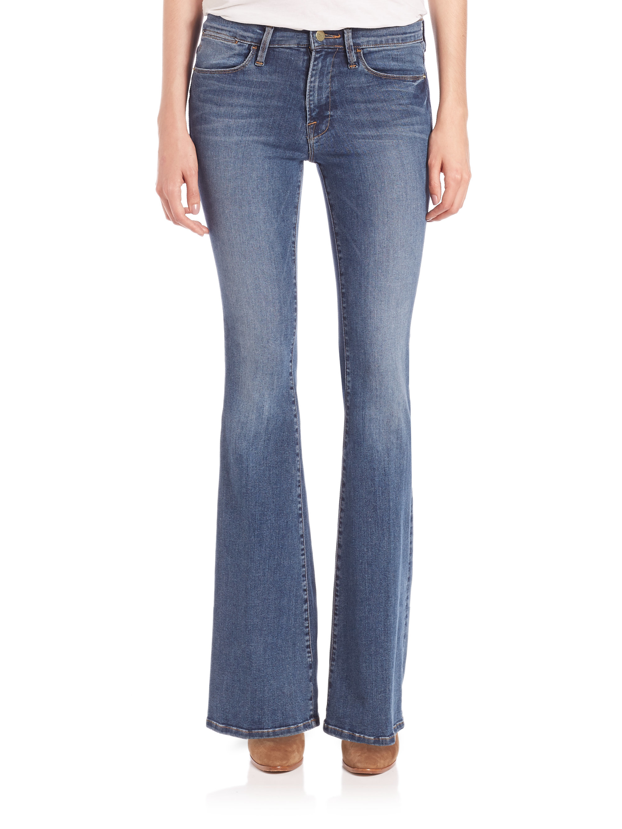 Lyst - Frame Le High-rise Flared Jeans in Blue