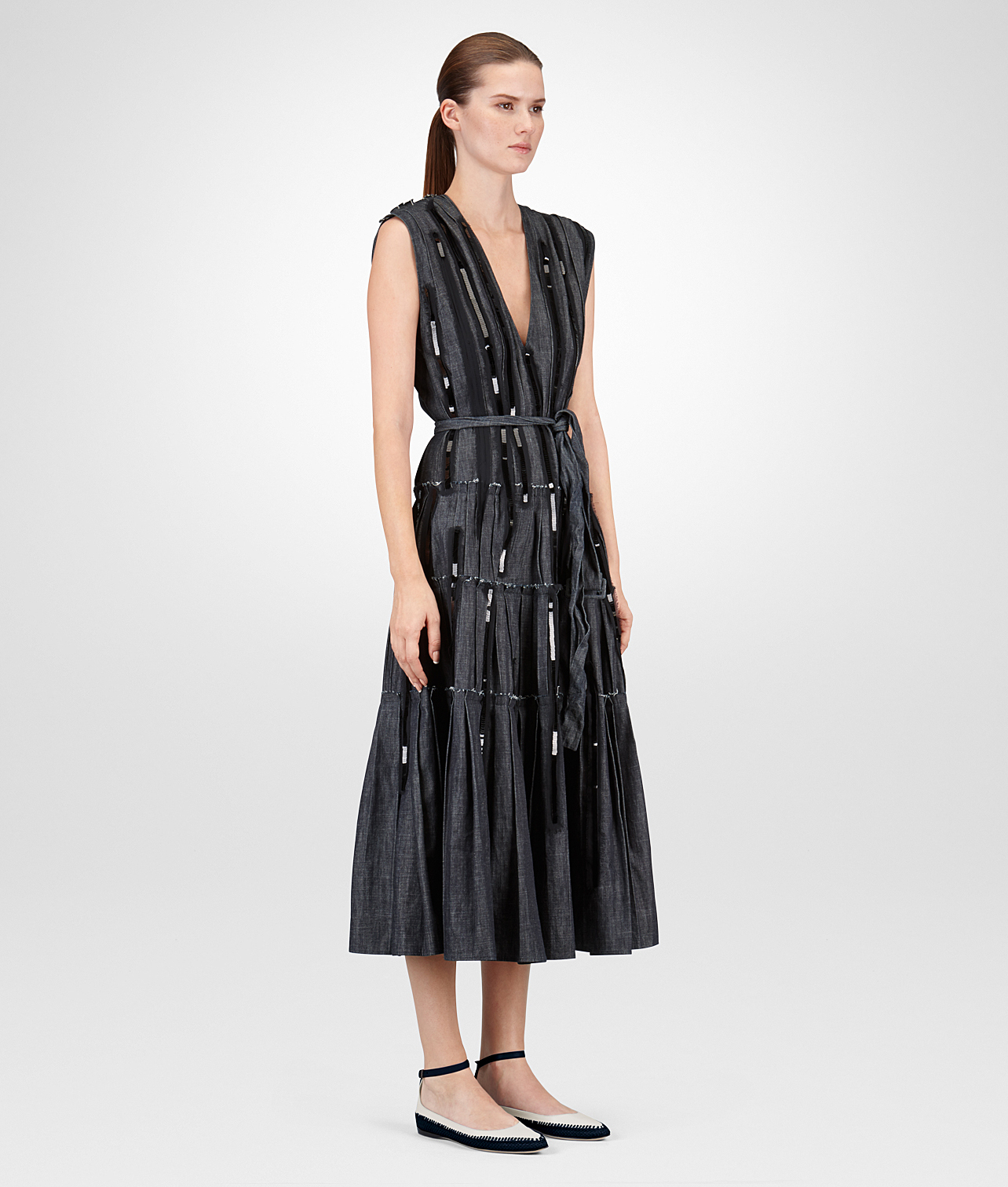 Bottega Dark Navy Embroidered Light Denim Dress in Blue Lyst