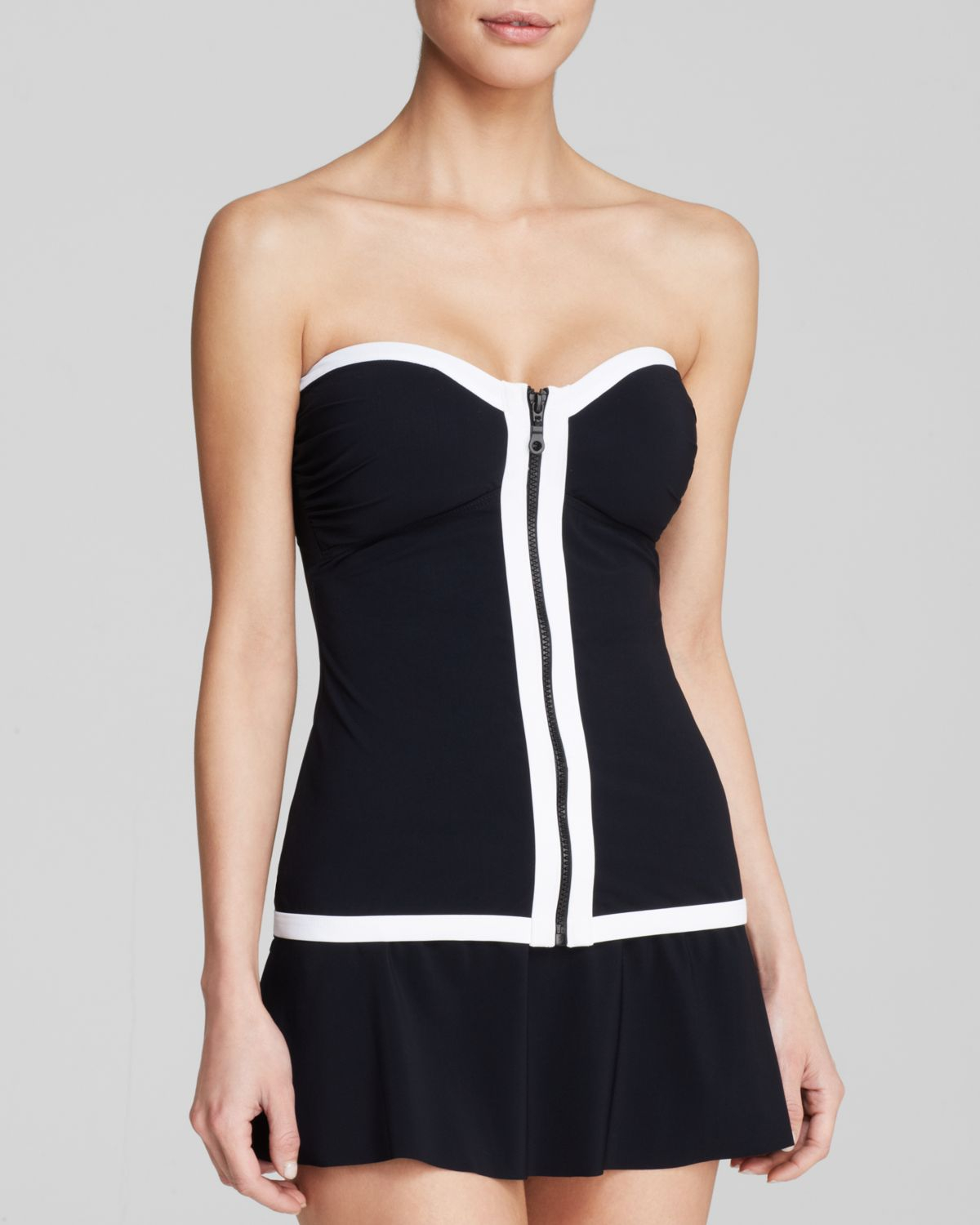 Gottex Zip It Up Bandini Tankini Top in Black (Black/White)