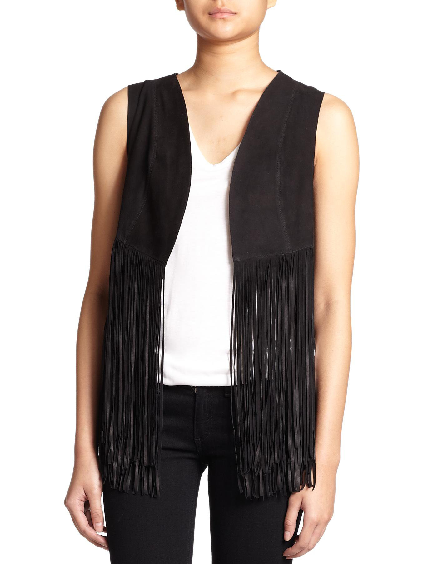 Lamarque Suede Fringe Vest in Black Lyst