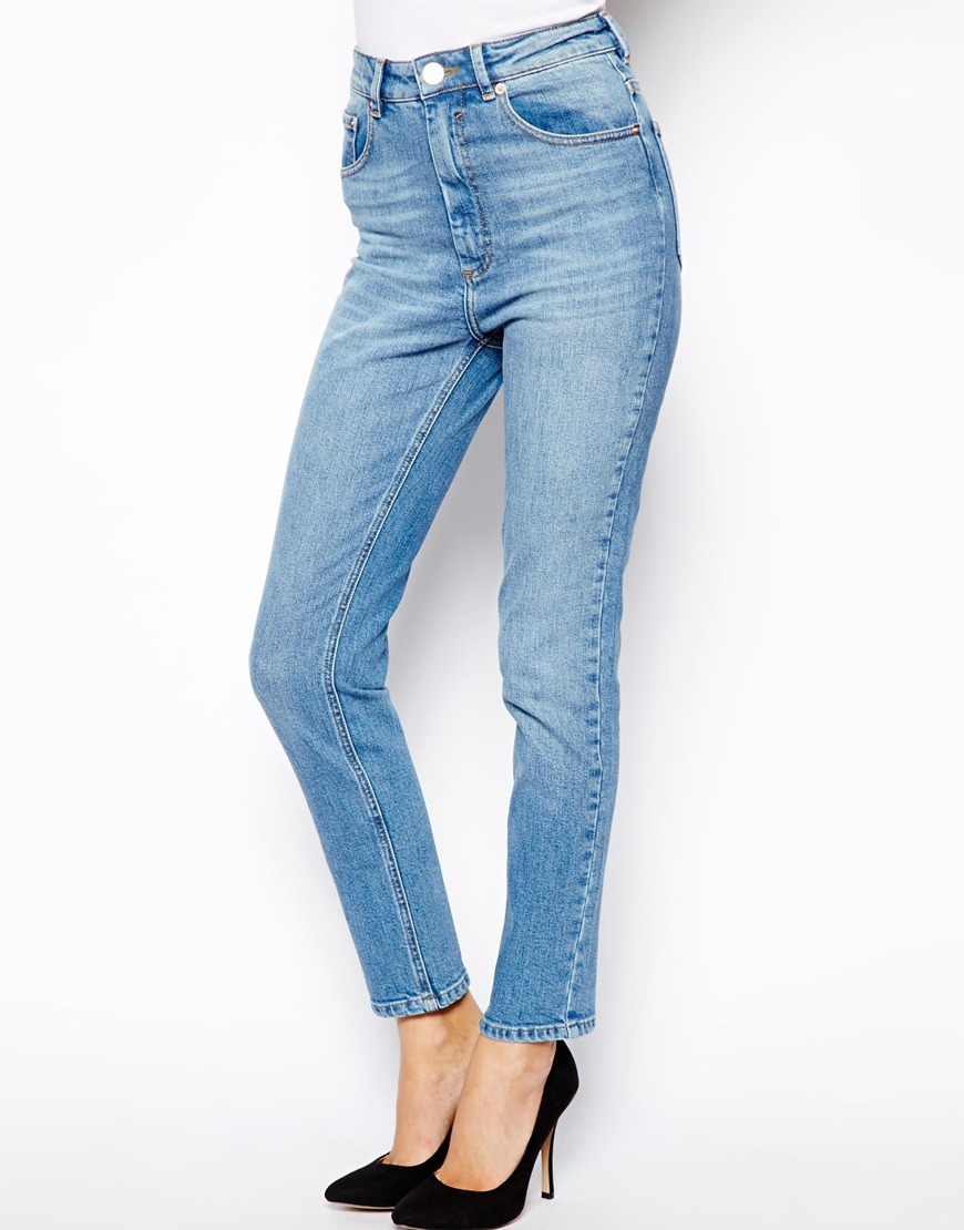 Asos Farleigh High Waist Slim Mom Jeans In Mid Wash Blue in Blue | Lyst