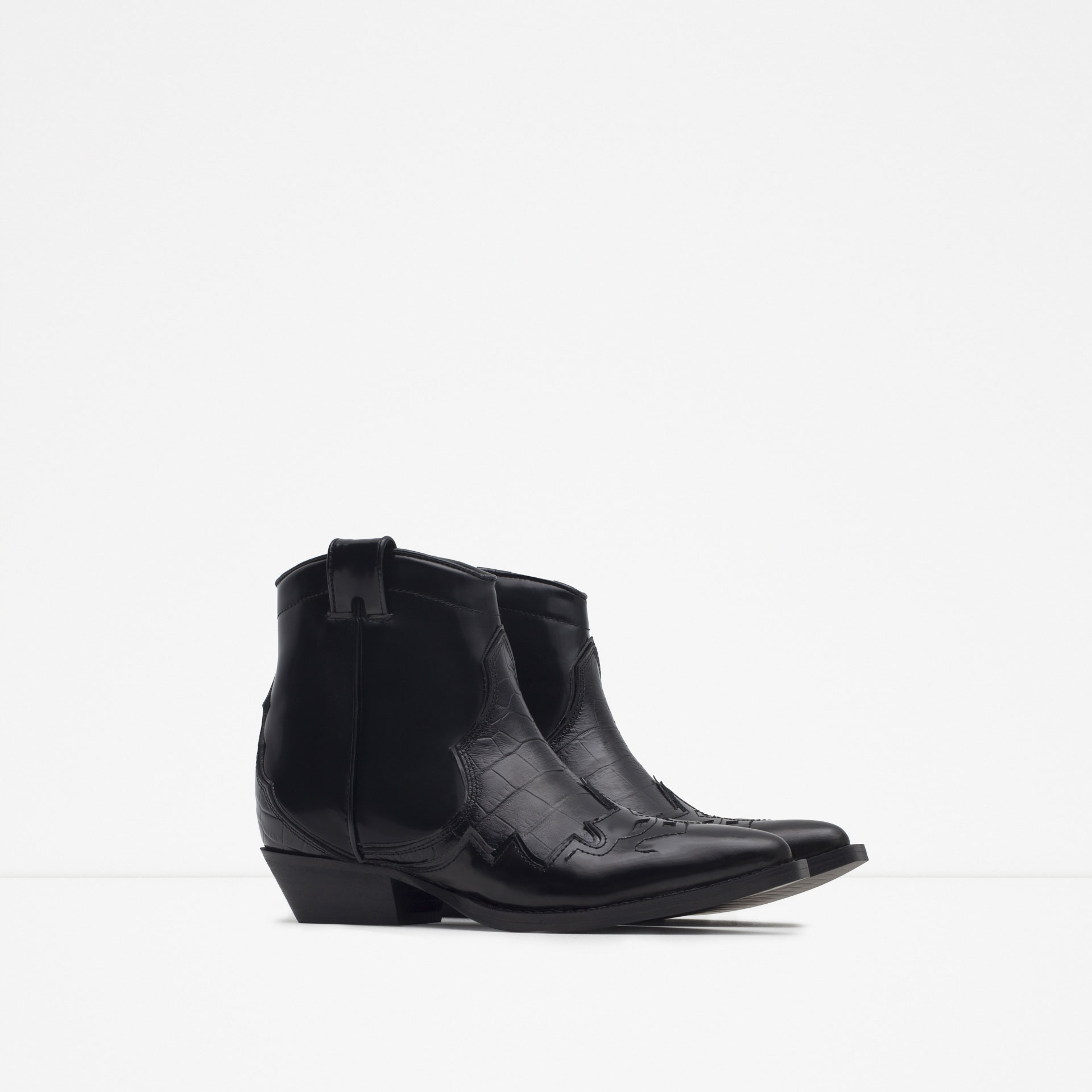 Zara Leather Cowboy Ankle Boots in Black Lyst