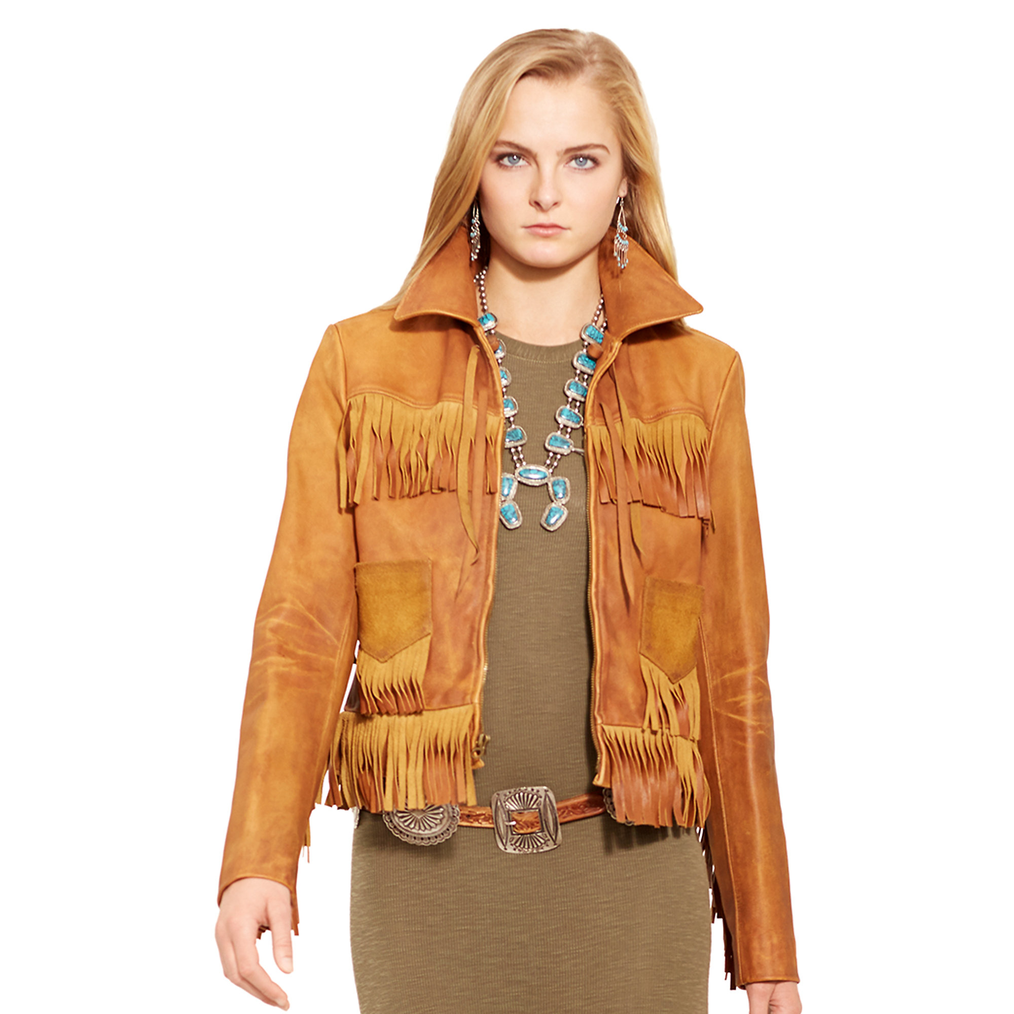Polo Ralph Lauren Fringed Leather Jacket in Brown | Lyst