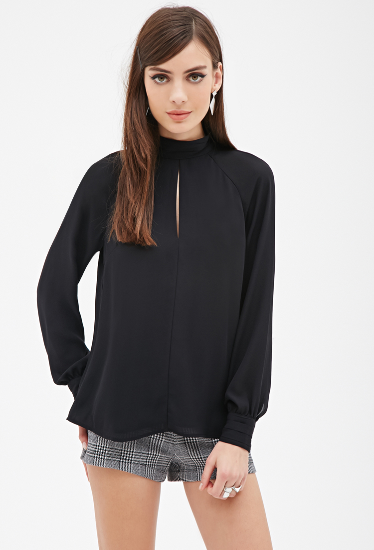 black mock neck blouse