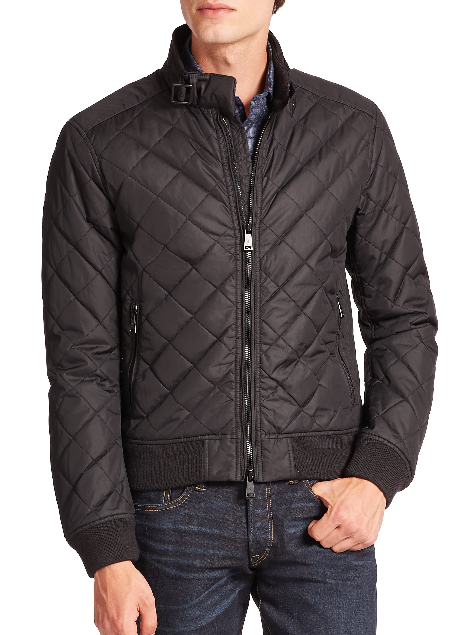 Polo Ralph Lauren Quilted Moto Bomber Jacket in Black for