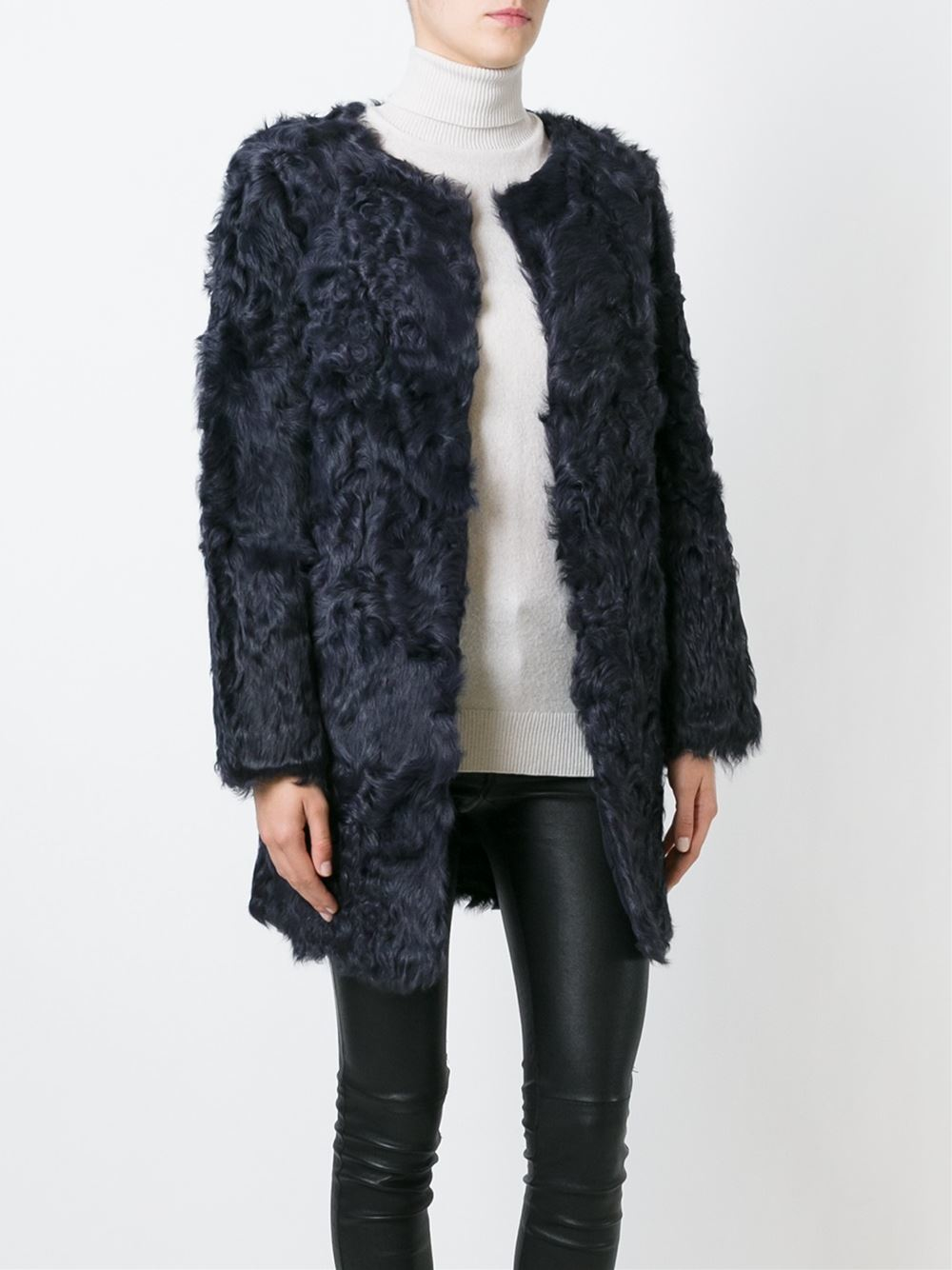Ravn Curly Fur Coat in Blue - Lyst