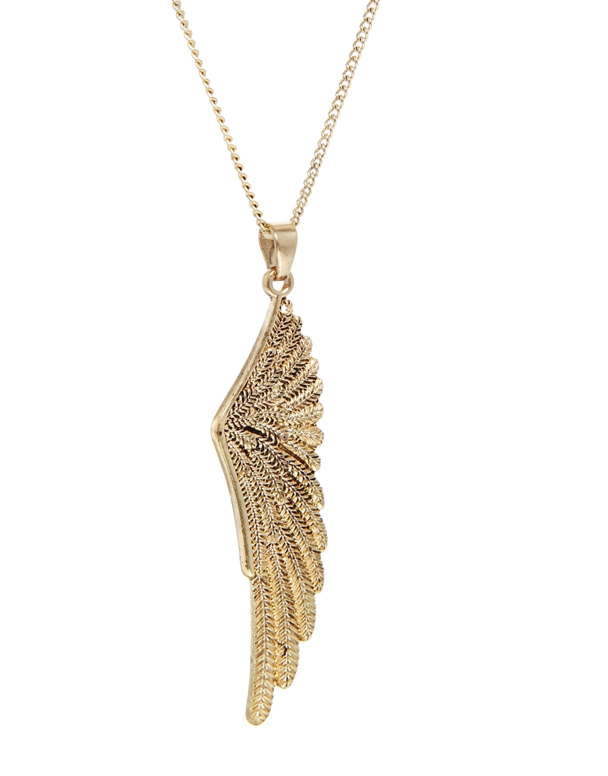 Lyst Asos Angel Wing Pendant Necklace In Metallic Gallery