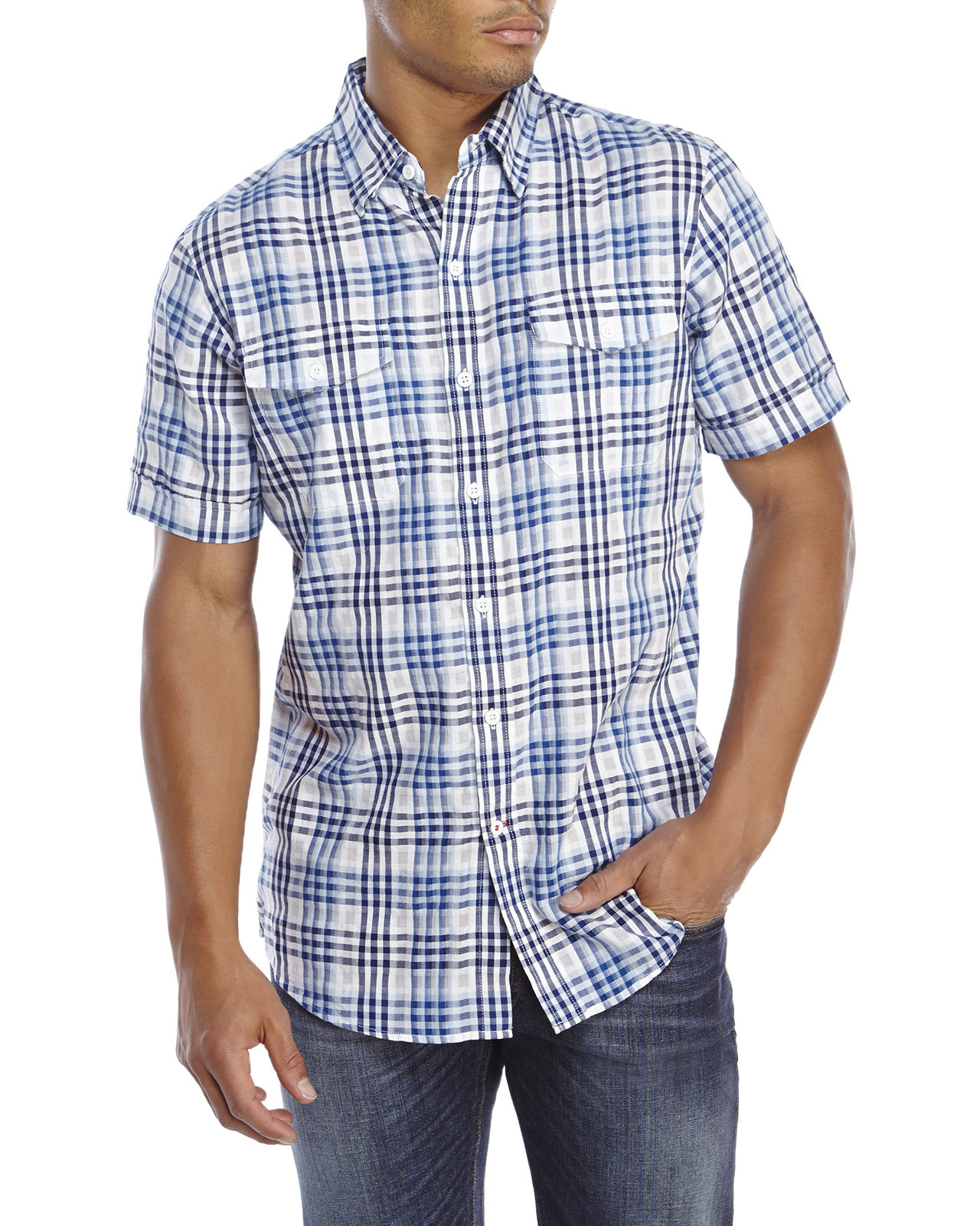 Lyst - Izod Blue Woven Plaid Shirt in Blue for Men