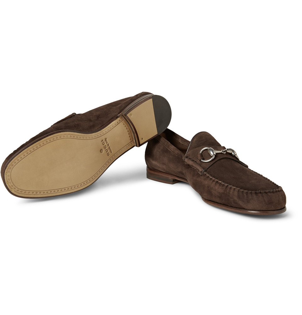 Gucci Horsebit Suede Loafers in Brown for Men - Lyst
